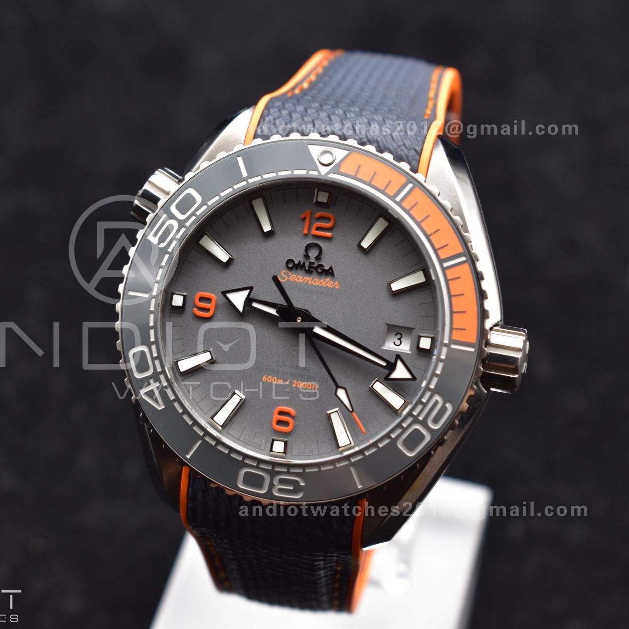 Planet Ocean 43.5mm SS VSF 1:1 Best Edition Black/Orange Bezel Gray Dial on Nylon Strap A8900 Super Clone V2